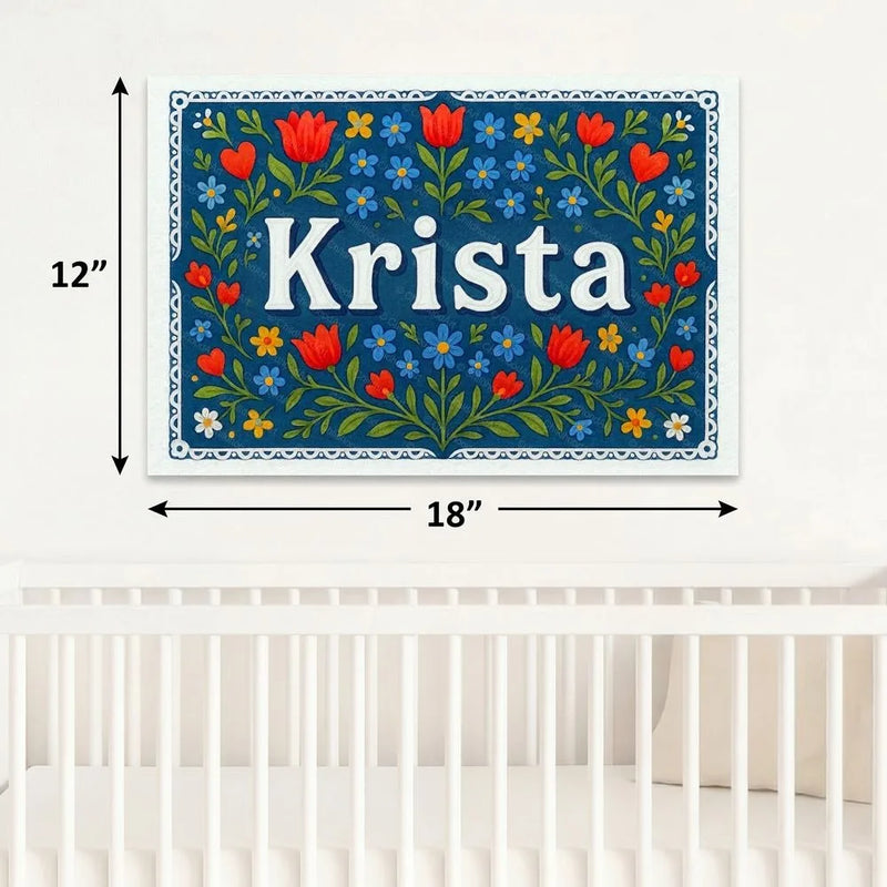 Krista Name Art - Floral Farmhouse personalized wall print for kids