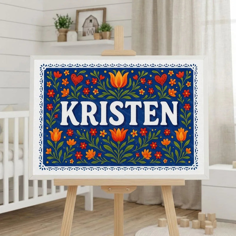 Kristen Name Art - Floral Farmhouse personalized wall print for kids