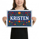 Kristen Name Art - Floral Farmhouse personalized wall print for kids
