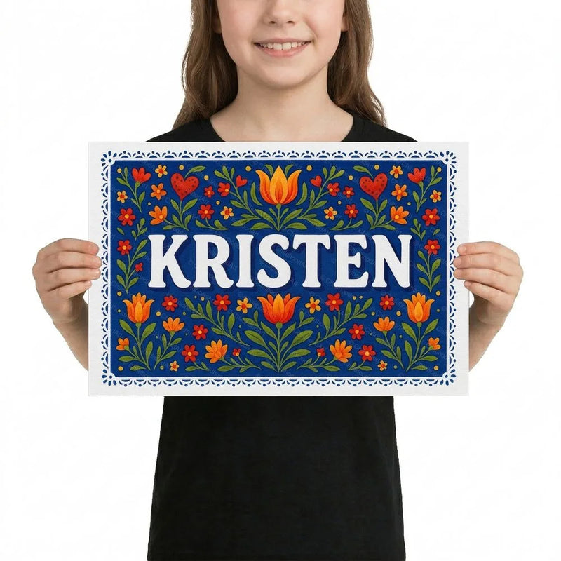Kristen Name Art - Floral Farmhouse personalized wall print for kids