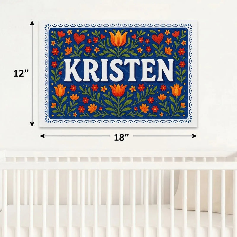 Kristen Name Art - Floral Farmhouse personalized wall print for kids