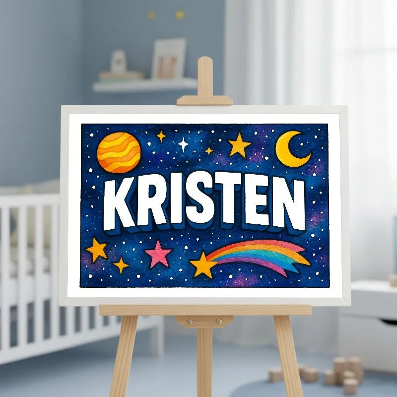 Kristen Name Art - Space Explorers personalized wall print for kids