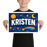 Kristen Name Art - Space Explorers personalized wall print for kids