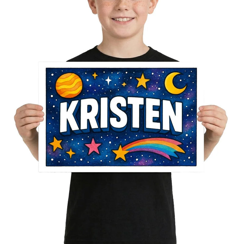 Kristen Name Art - Space Explorers personalized wall print for kids