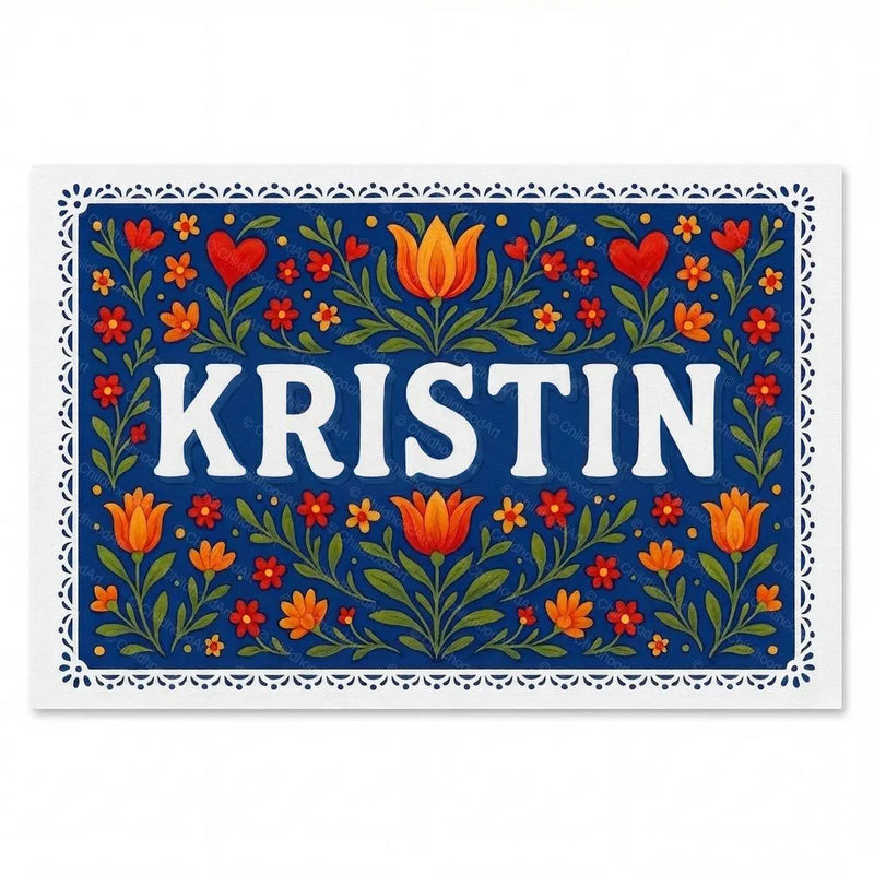 Kristin Name Art - Floral Farmhouse personalized wall print for kids