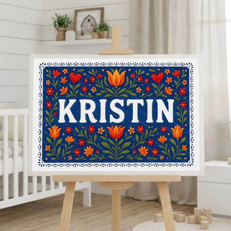 Kristin Name Art - Floral Farmhouse personalized wall print for kids