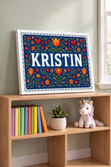 Kristin Name Art - Floral Farmhouse personalized wall print for kids