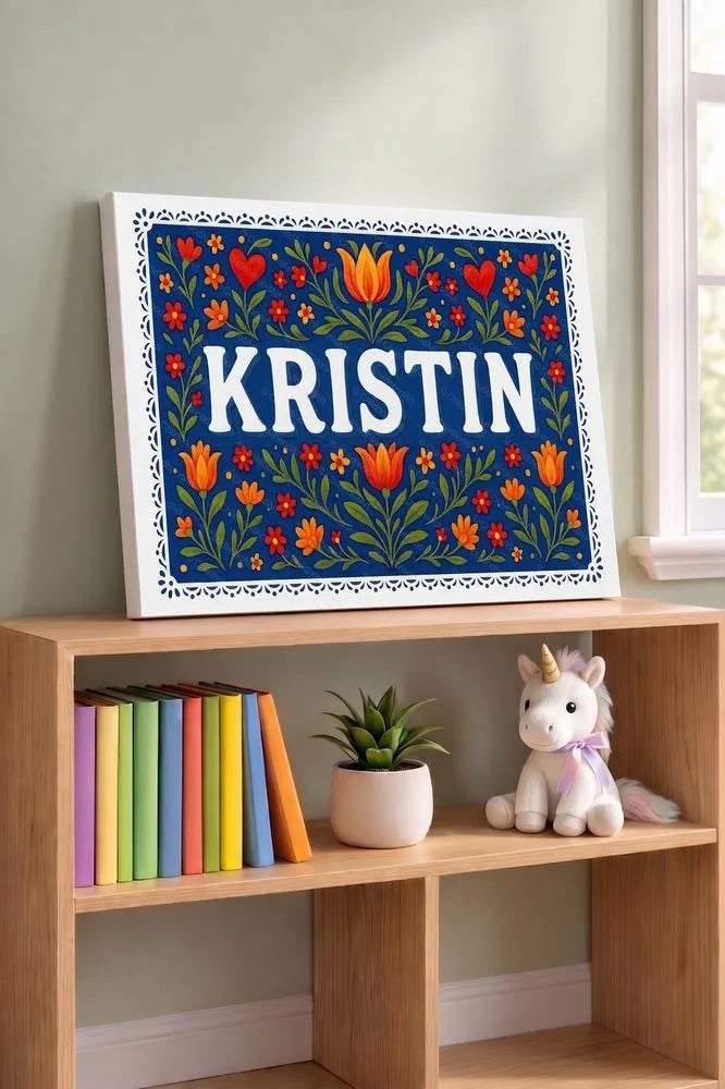 Kristin Name Art - Floral Farmhouse personalized wall print for kids