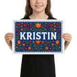 Kristin Name Art - Floral Farmhouse personalized wall print for kids