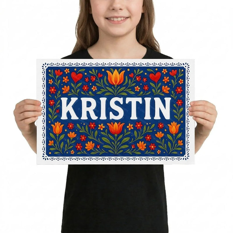 Kristin Name Art - Floral Farmhouse personalized wall print for kids