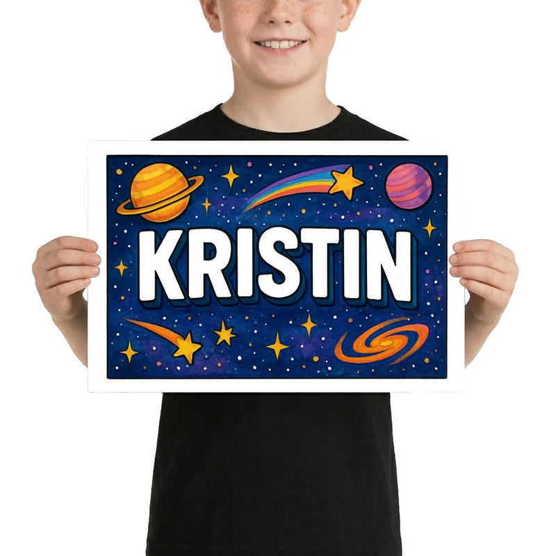 Kristin Name Art - Space Explorers personalized wall print for kids
