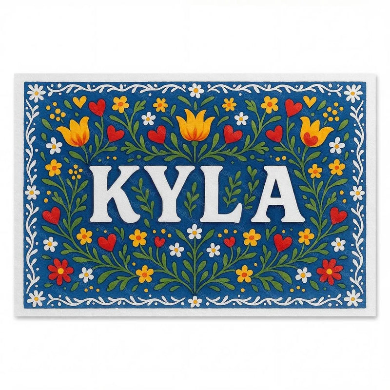 Kyla Name Art - Floral Farmhouse personalized wall print for kids
