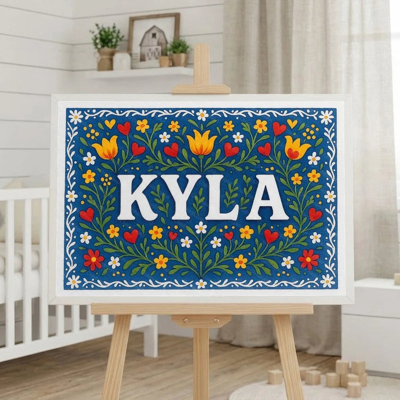 Kyla Name Art - Floral Farmhouse personalized wall print for kids