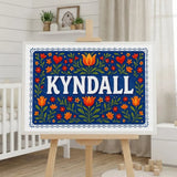 Kyndall Name Art - Floral Farmhouse personalized wall print for kids