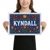 Kyndall Name Art - Floral Farmhouse personalized wall print for kids
