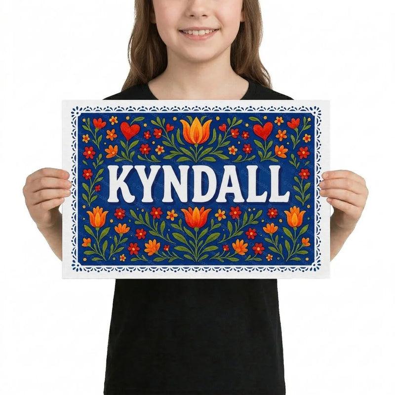 Kyndall Name Art - Floral Farmhouse personalized wall print for kids
