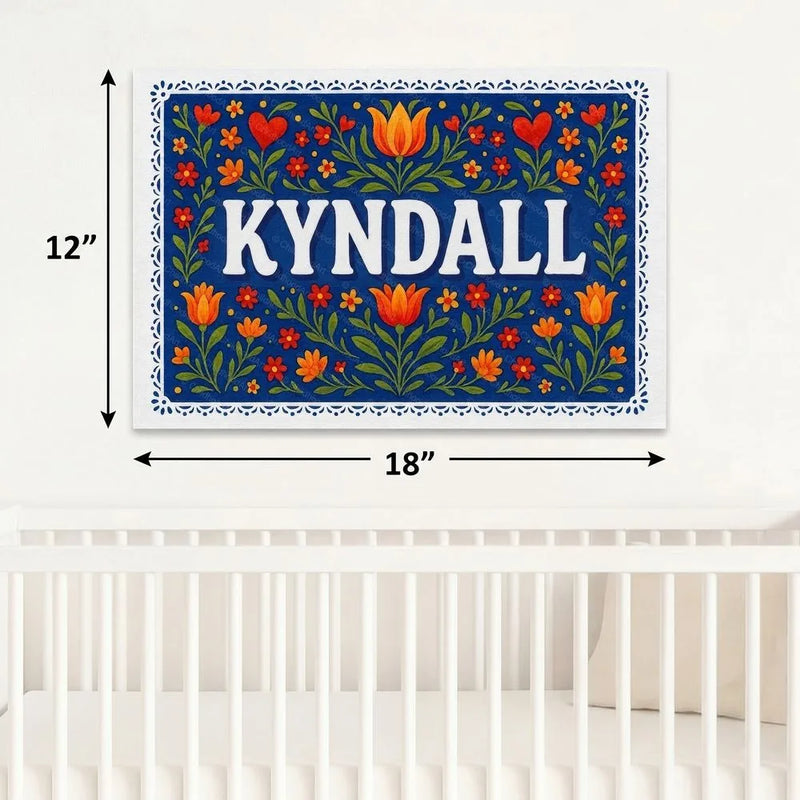 Kyndall Name Art - Floral Farmhouse personalized wall print for kids