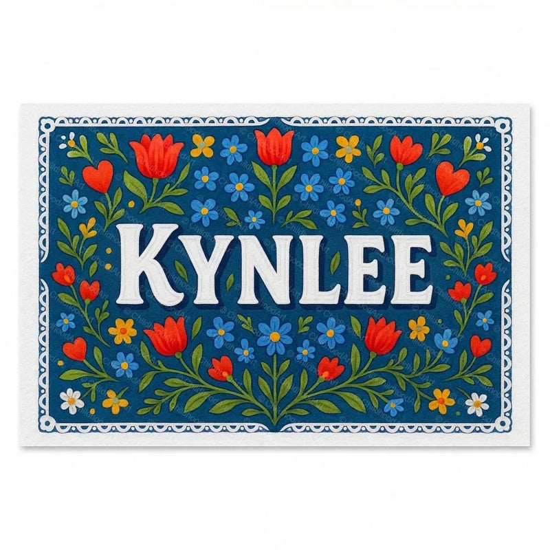 Kynlee Name Art - Floral Farmhouse personalized wall print for kids