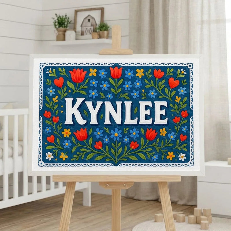 Kynlee Name Art - Floral Farmhouse personalized wall print for kids