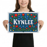 Kynlee Name Art - Floral Farmhouse personalized wall print for kids