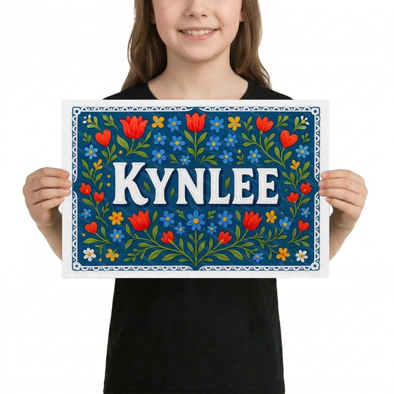 Kynlee Name Art - Floral Farmhouse personalized wall print for kids