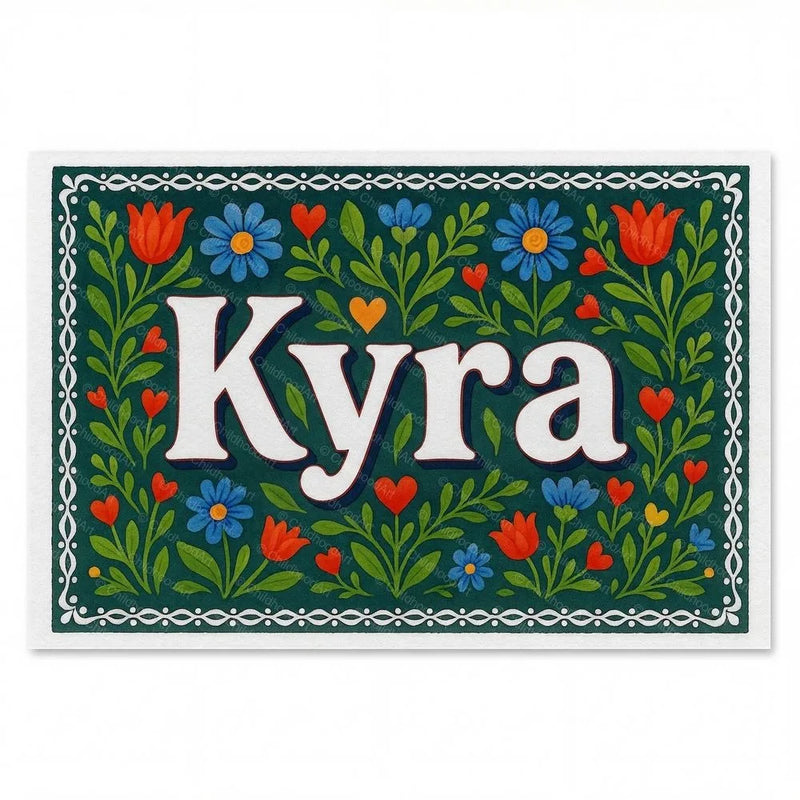 Kyra Name Art - Floral Farmhouse personalized wall print for kids