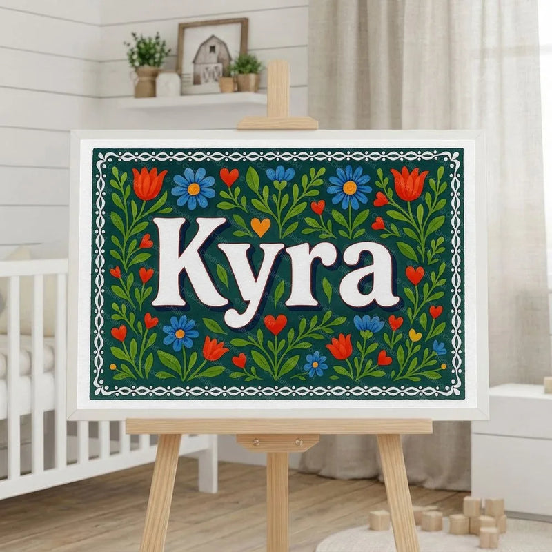Kyra Name Art - Floral Farmhouse personalized wall print for kids