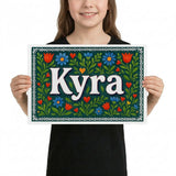 Kyra Name Art - Floral Farmhouse personalized wall print for kids