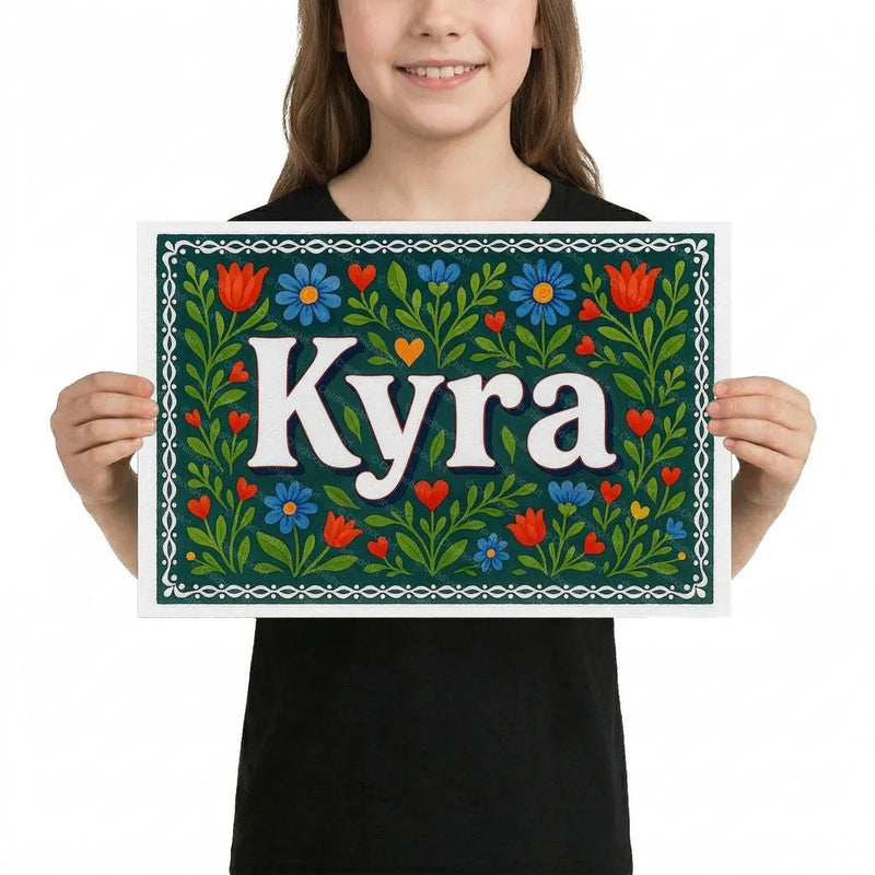 Kyra Name Art - Floral Farmhouse personalized wall print for kids