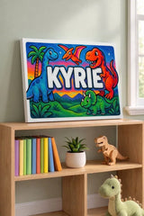 Kyrie Name Art - Dinosaur Adventure personalized wall print for kids
