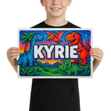 Kyrie Name Art - Dinosaur Adventure personalized wall print for kids
