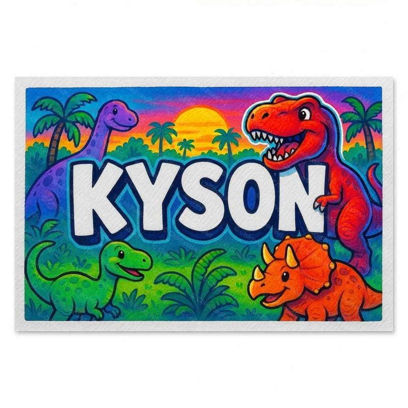 Kyson Name Art - Dinosaur Adventure personalized wall print for kids