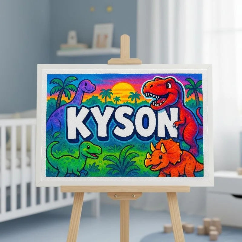 Kyson Name Art - Dinosaur Adventure personalized wall print for kids