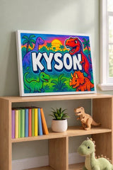 Kyson Name Art - Dinosaur Adventure personalized wall print for kids