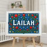 Lailah Name Art - Floral Farmhouse personalized wall print for kids