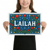 Lailah Name Art - Floral Farmhouse personalized wall print for kids