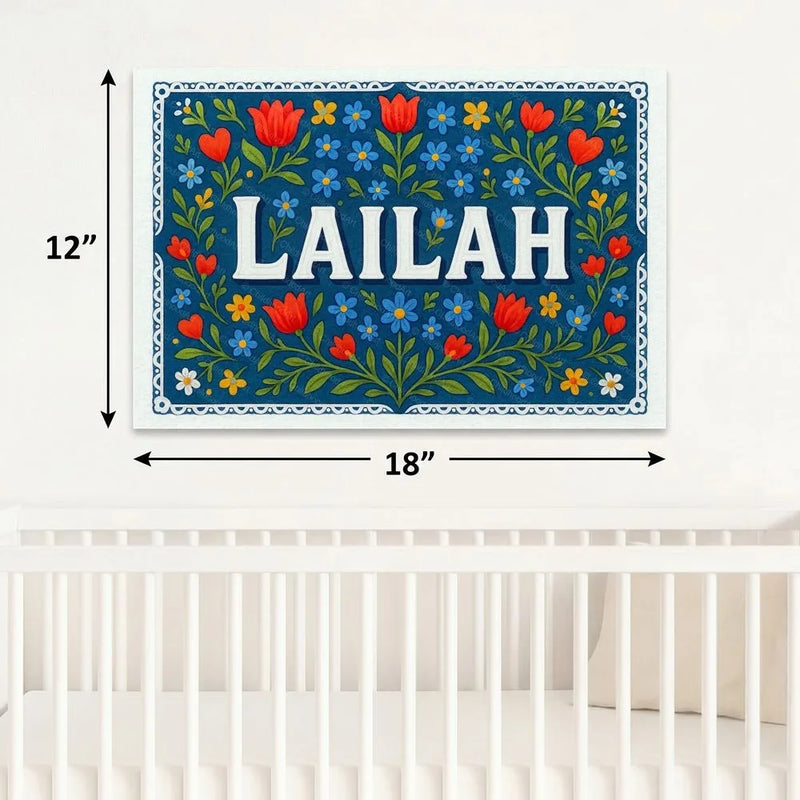 Lailah Name Art - Floral Farmhouse personalized wall print for kids