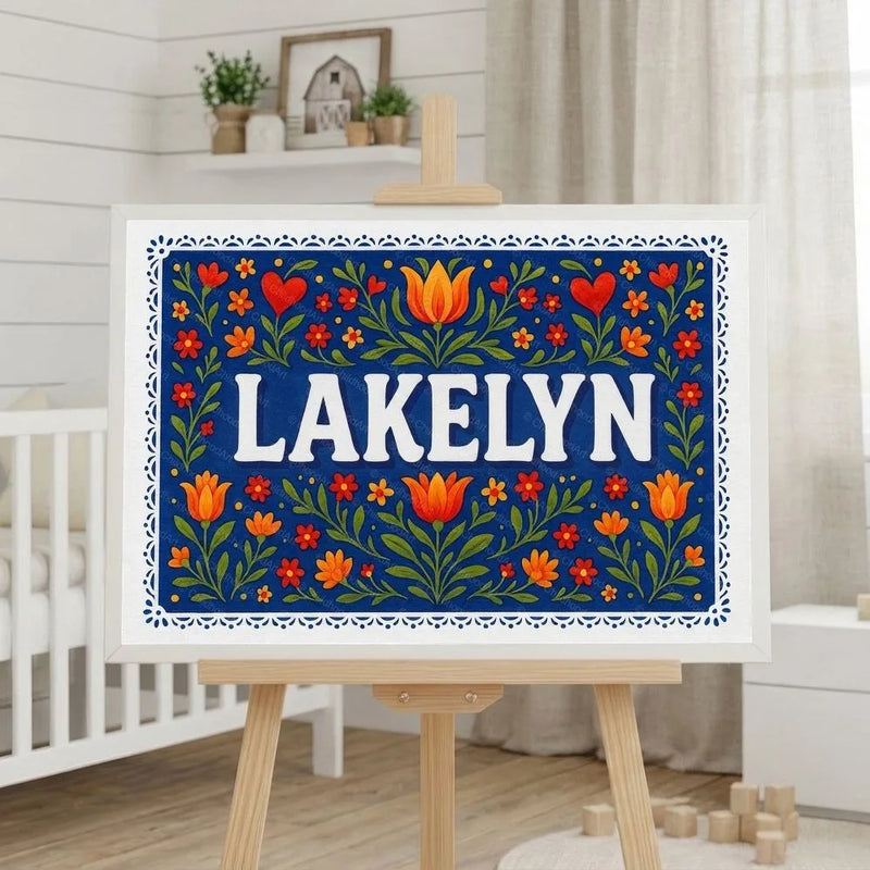 Lakelyn Name Art - Floral Farmhouse personalized wall print for kids