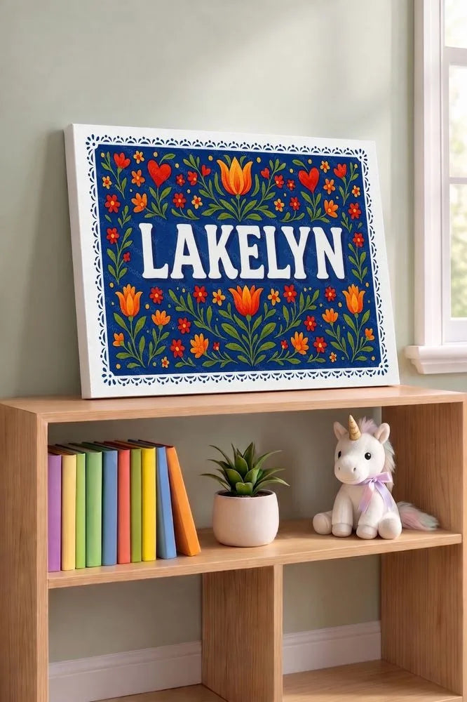 Lakelyn Name Art - Floral Farmhouse personalized wall print for kids