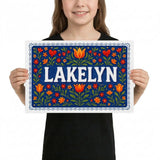 Lakelyn Name Art - Floral Farmhouse personalized wall print for kids
