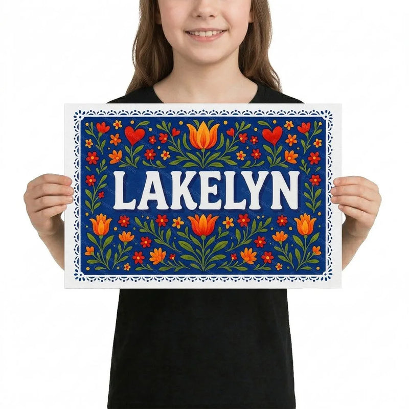 Lakelyn Name Art - Floral Farmhouse personalized wall print for kids