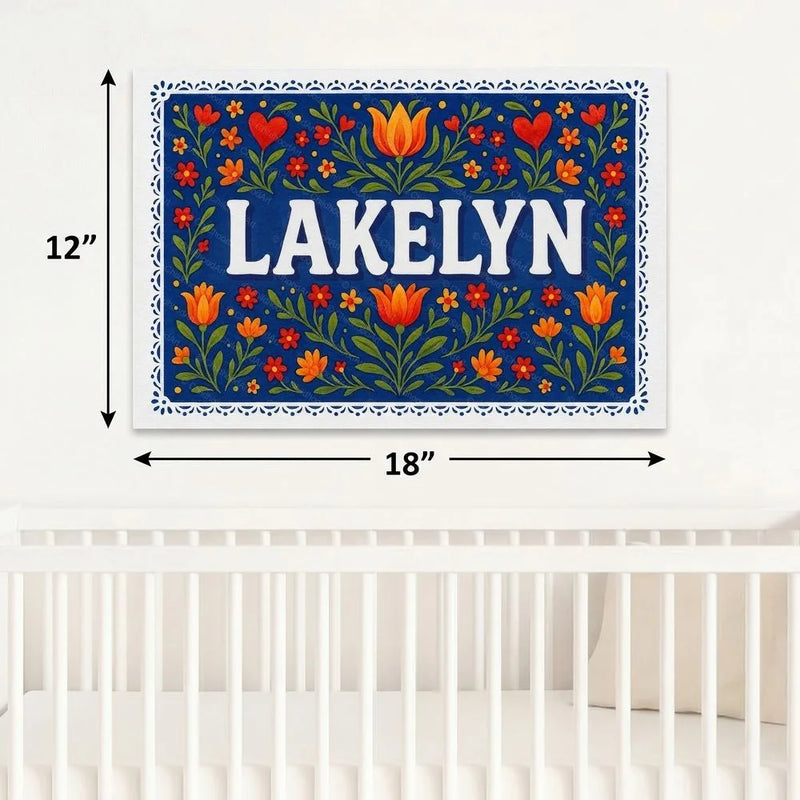 Lakelyn Name Art - Floral Farmhouse personalized wall print for kids