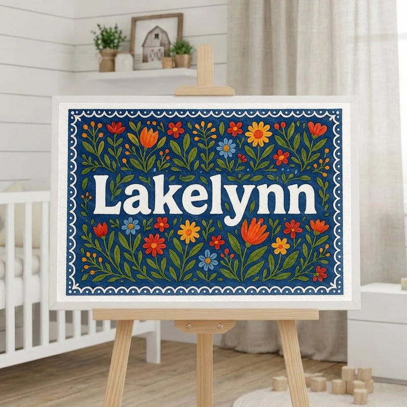 Lakelynn Name Art - Floral Farmhouse personalized wall print for kids