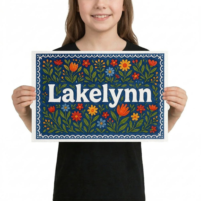 Lakelynn Name Art - Floral Farmhouse personalized wall print for kids