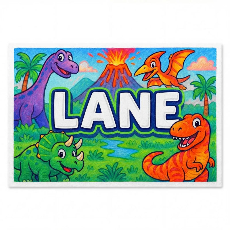 Lane Name Art - Dinosaur Adventure personalized wall print for kids