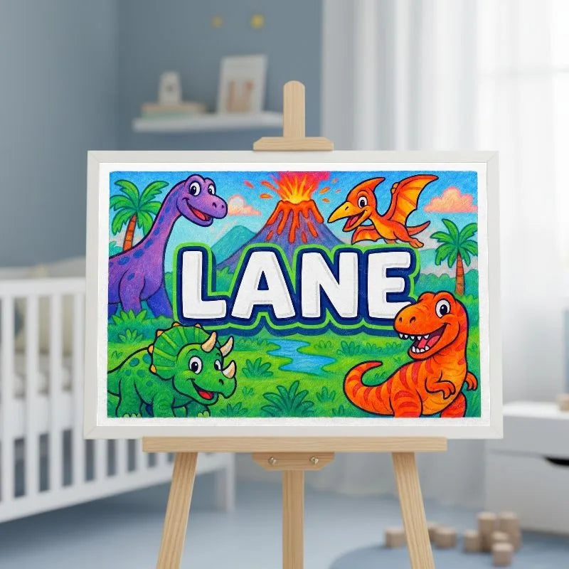 Lane Name Art - Dinosaur Adventure personalized wall print for kids