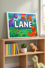 Lane Name Art - Dinosaur Adventure personalized wall print for kids