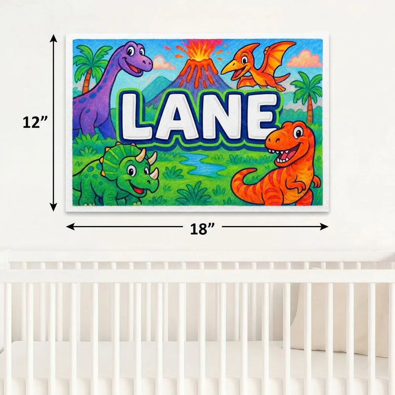 Lane Name Art - Dinosaur Adventure personalized wall print for kids