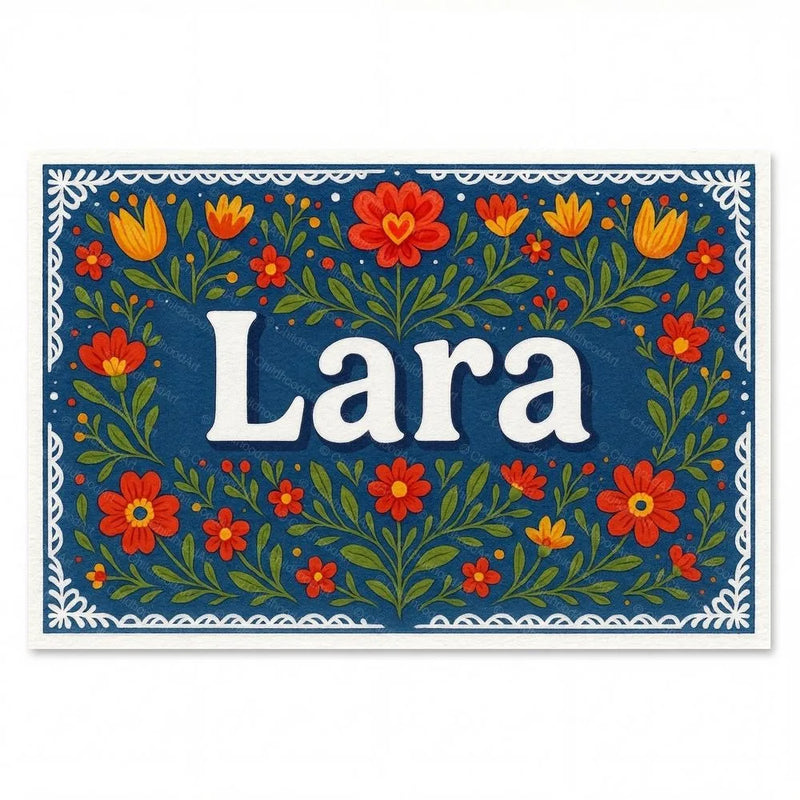 Lara Name Art - Floral Farmhouse personalized wall print for kids