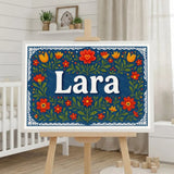 Lara Name Art - Floral Farmhouse personalized wall print for kids